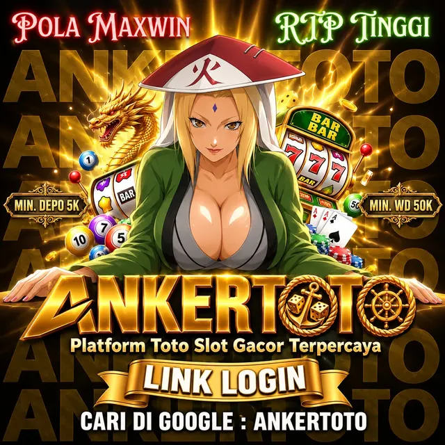 Poster promo Ankertoto toto dan slot dengan karakter anime berlatar koin emas
